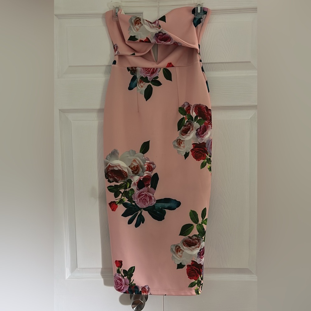 ASOS Red and Pink Midi Strapless Pencil Dress